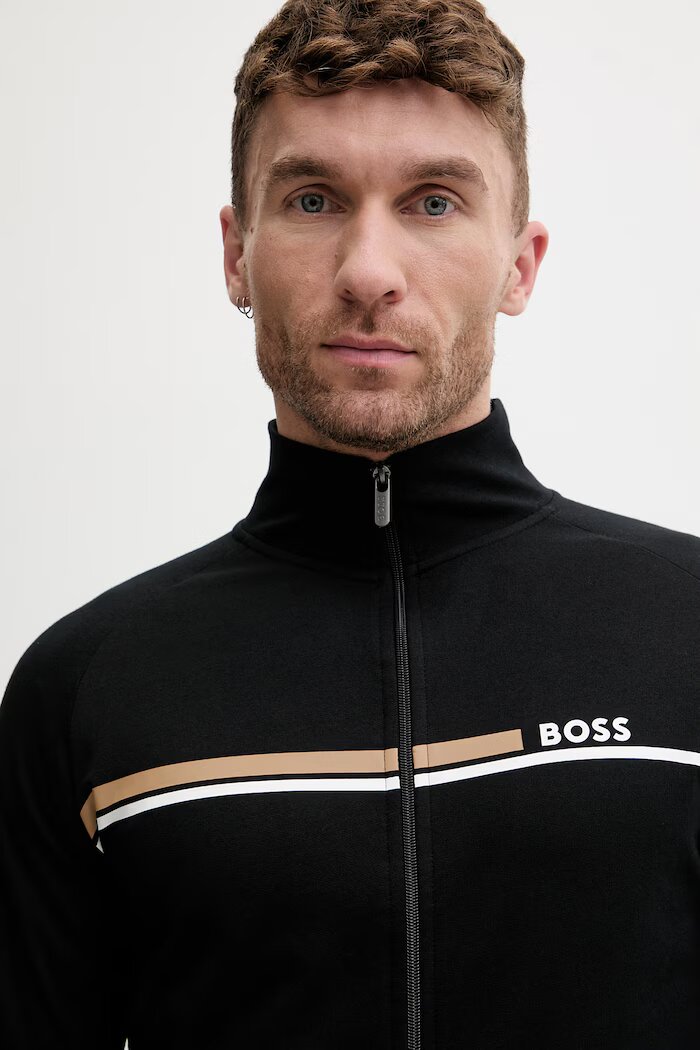 BOSS суичър с цип мъжки от памук Authentic Jacket Z черен 50554779