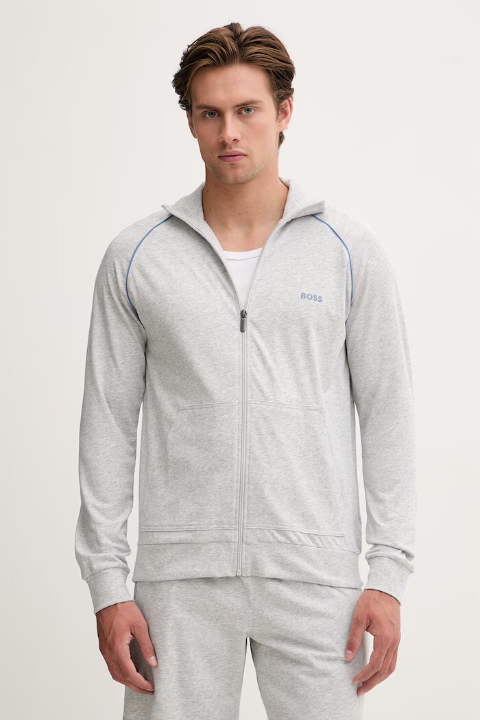 BOSS суичър с цип мъжки от памук с еластан Mix&Match Jacket Z сив 50515307