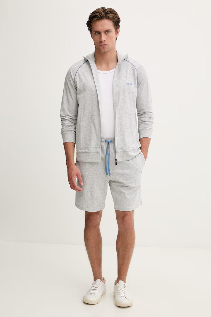 BOSS суичър с цип мъжки от памук с еластан Mix&Match Jacket Z сив 50515307