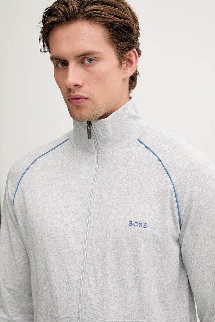 BOSS суичър с цип мъжки от памук с еластан Mix&Match Jacket Z сив 50515307