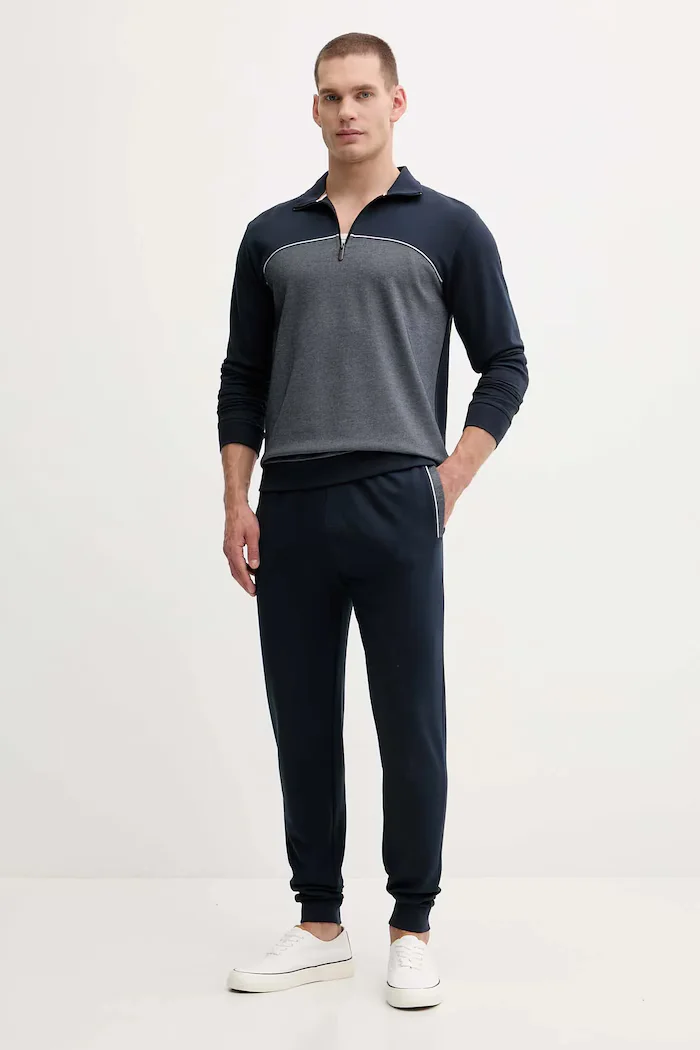 BOSS Суичър Tracksuit 1/4 Jacket мъжки в тъмносиньо с меланжов десен 50545583
