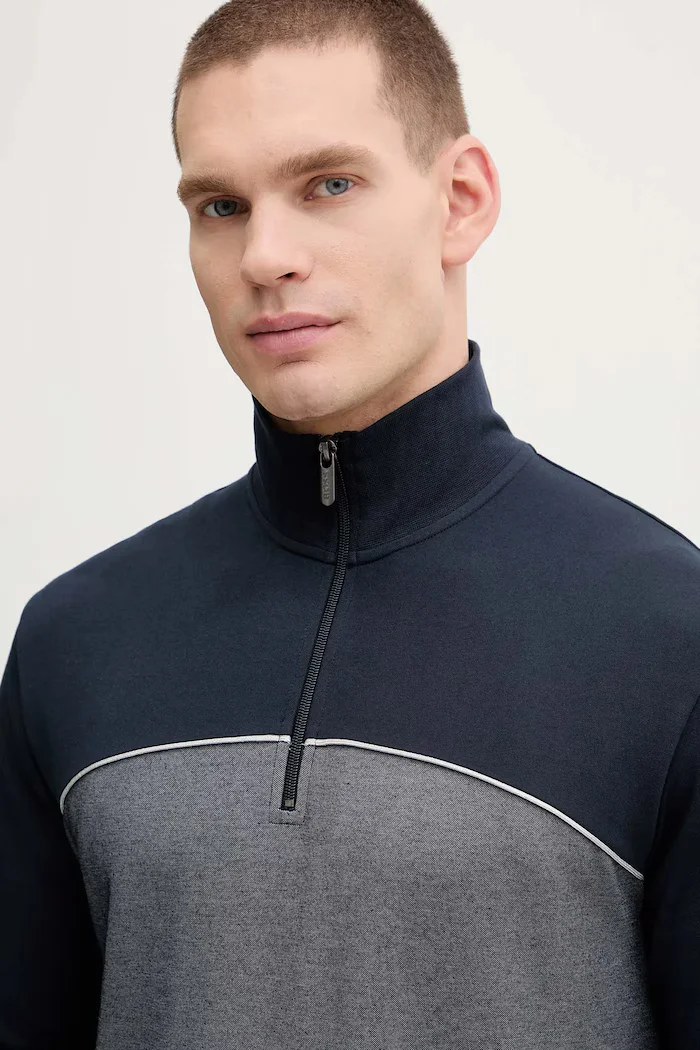 BOSS Суичър Tracksuit 1/4 Jacket мъжки в тъмносиньо с меланжов десен 50545583