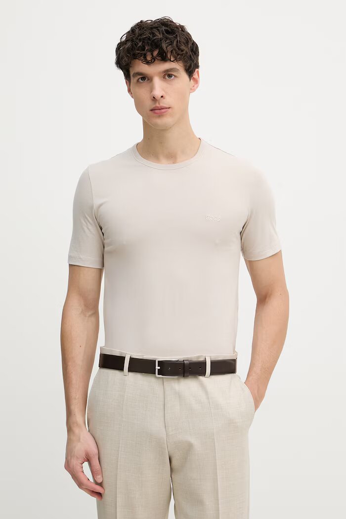 BOSS тениска мъжка от памук TShirtRN 3P Classic 3 броя бежова 50532468