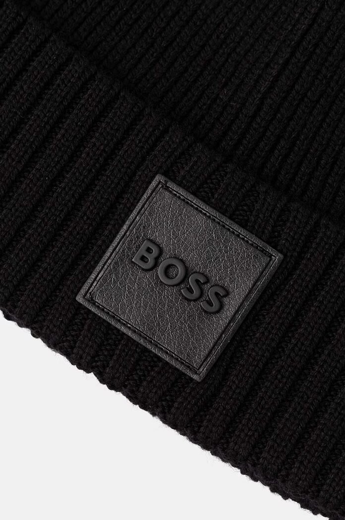 BOSS Вълнена шапка Flavio в черно с фина плетка от вълна 50522426
