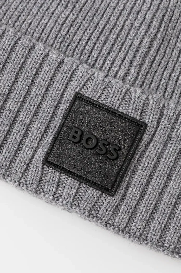 BOSS Вълнена шапка Flavio в сребристо с фина плетка от вълна 50522426