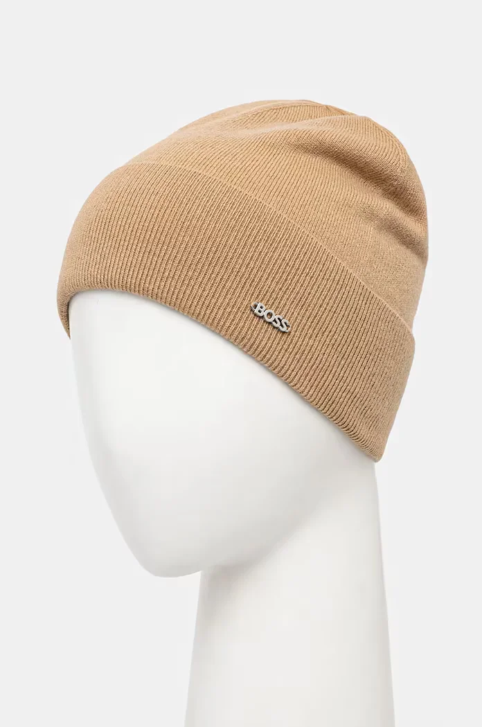 BOSS Вълнена шапка Lari_hat в бежово с фина плетка от вълна 50524276