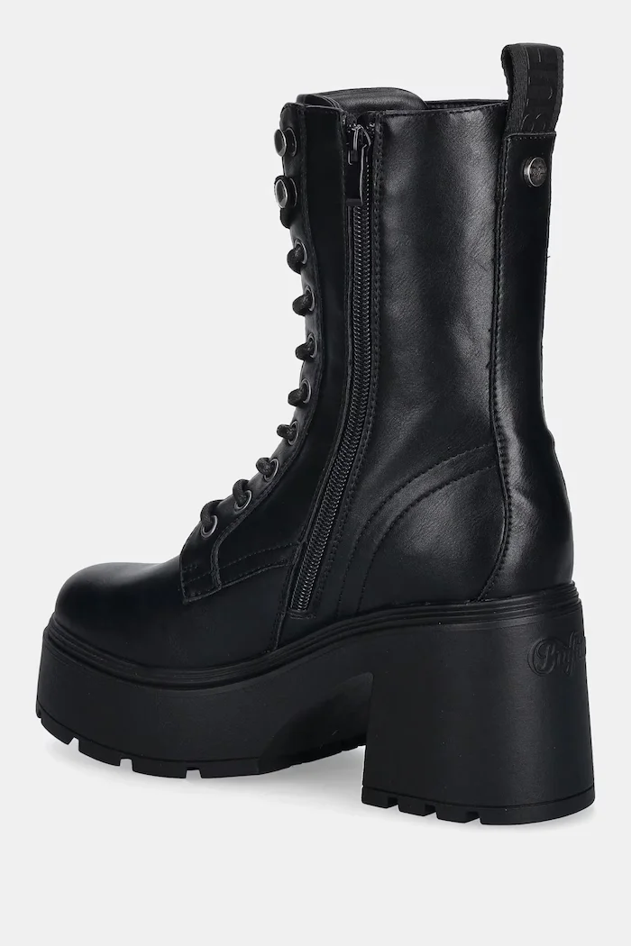 Buffalo Боти Mila Lace Up Mid в черно с дебел ток 1622615-BLK