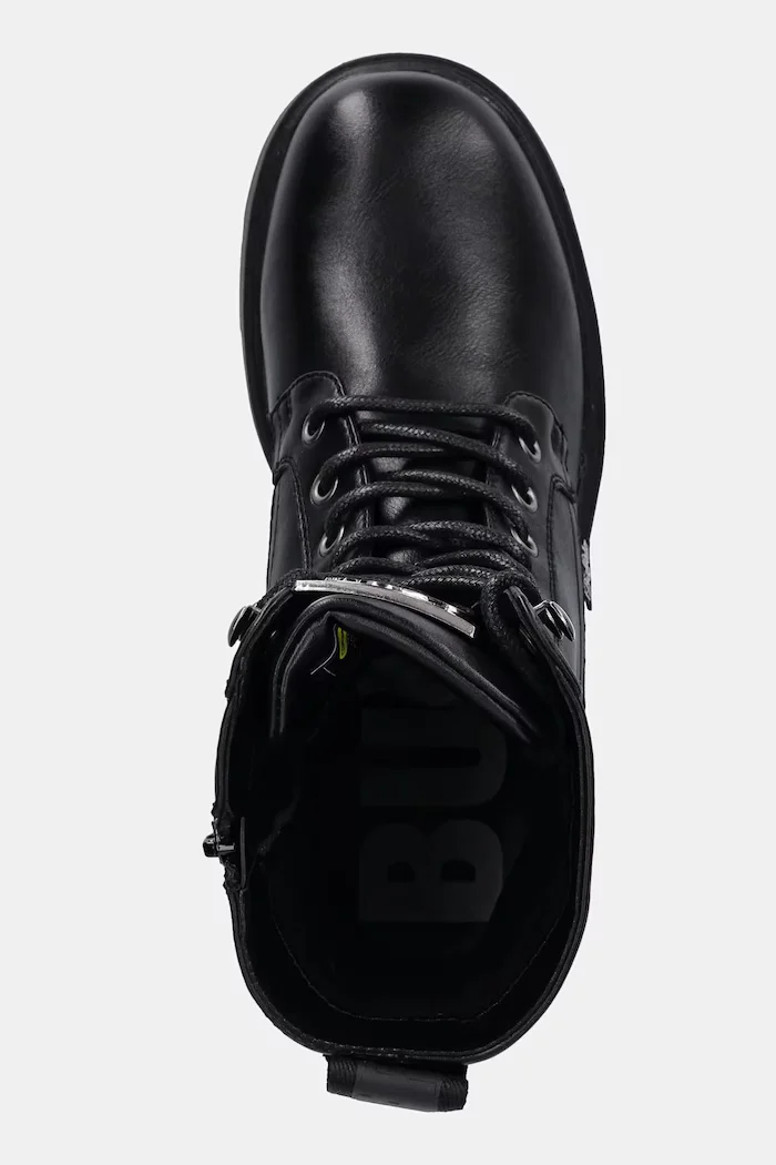 Buffalo Боти Mila Lace Up Mid в черно с дебел ток 1622615-BLK