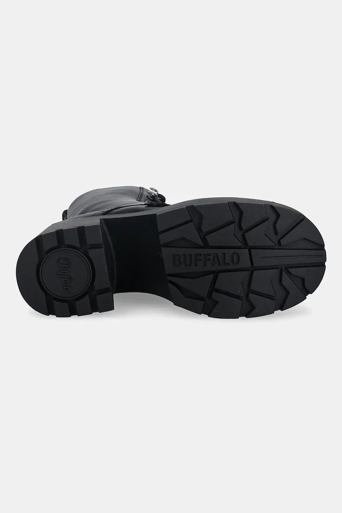 Buffalo Боти Mila Lace Up Mid в черно с дебел ток 1622615-BLK