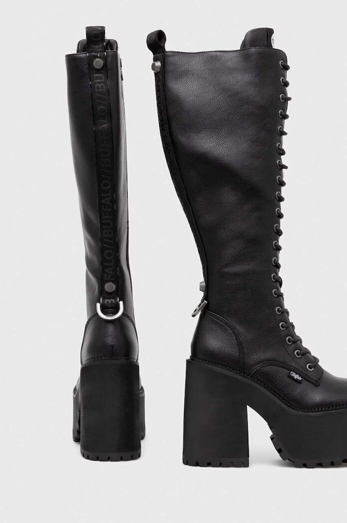 Buffalo Ботуши Killah Lace Up Hi в черно с дебел ток 1622377