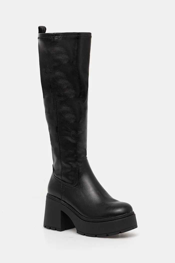 Buffalo Ботуши Mila Hi Boot в черно с дебел ток 1220084-BLK