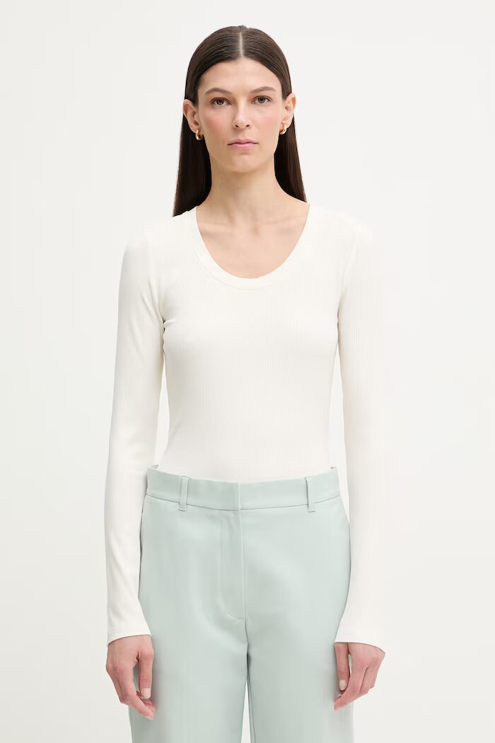 CALVIN KLEIN блуза с дълги ръкави дамска от модал бежова LV044D235G