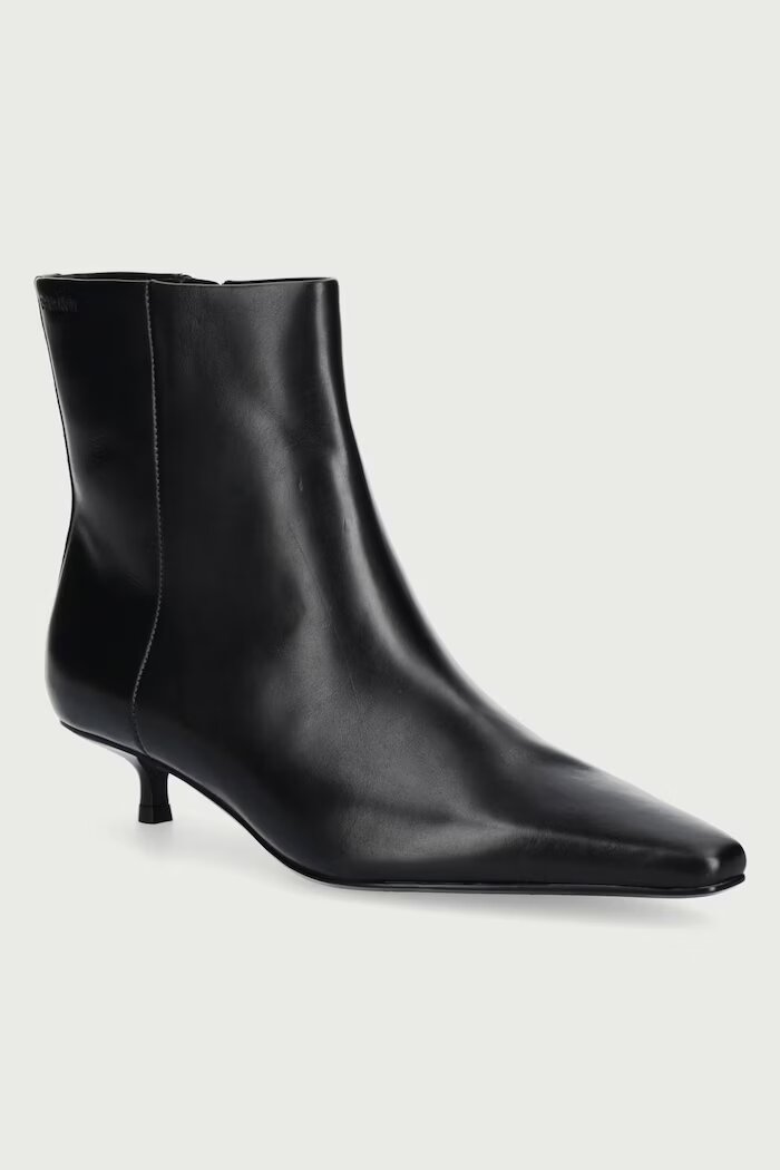 CALVIN KLEIN боти дамски от кожа KITTEN HEEL ANKLE BOOT LTH черни HW0HW03165