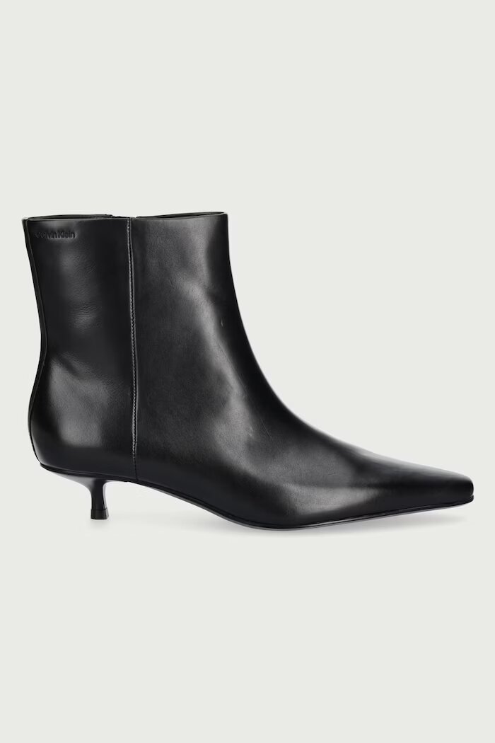 CALVIN KLEIN боти дамски от кожа KITTEN HEEL ANKLE BOOT LTH черни HW0HW03165