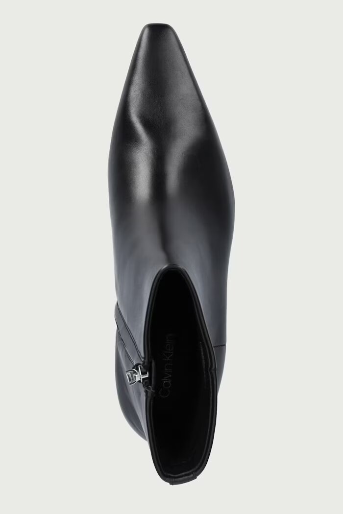 CALVIN KLEIN боти дамски от кожа KITTEN HEEL ANKLE BOOT LTH черни HW0HW03165