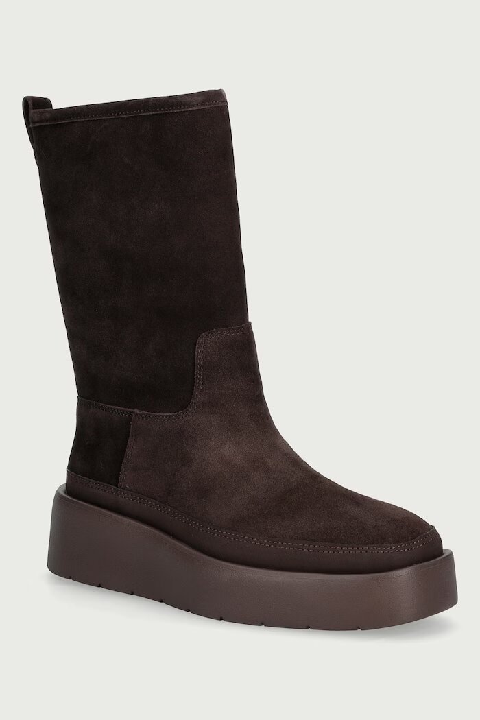 CALVIN KLEIN боти дамски от велур FLATFORM MID BOOT SUEDE WL кафяви HW0HW03181