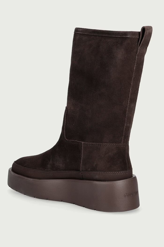 CALVIN KLEIN боти дамски от велур FLATFORM MID BOOT SUEDE WL кафяви HW0HW03181