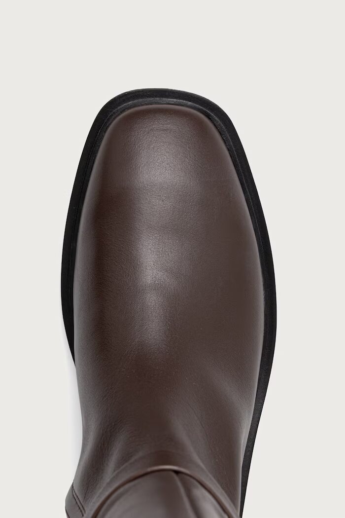 CALVIN KLEIN ботуши под коляното дамски от кожа SQUARE HIGH BOOT LTH MG HDW кафяви HW0HW03187