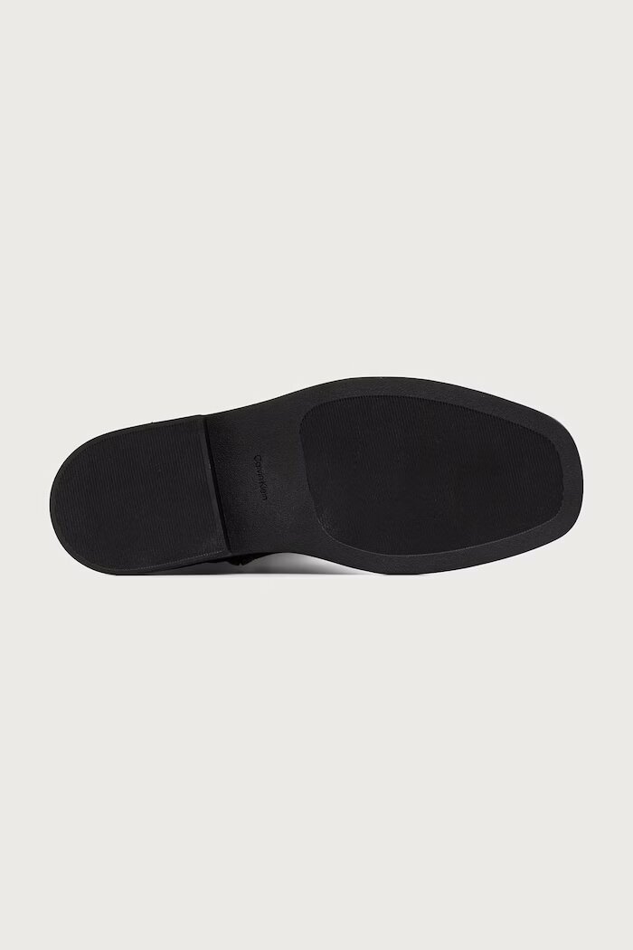 CALVIN KLEIN ботуши под коляното дамски от кожа SQUARE HIGH BOOT LTH MG HDW кафяви HW0HW03187