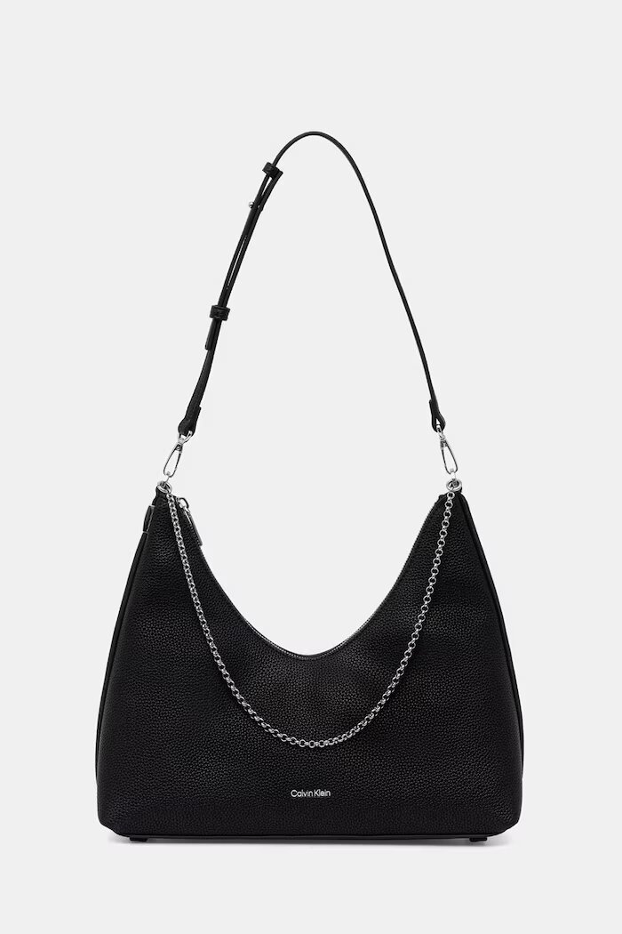 CALVIN KLEIN чанта тип хобо дамска от имитация на кожа черна LV04F3495G