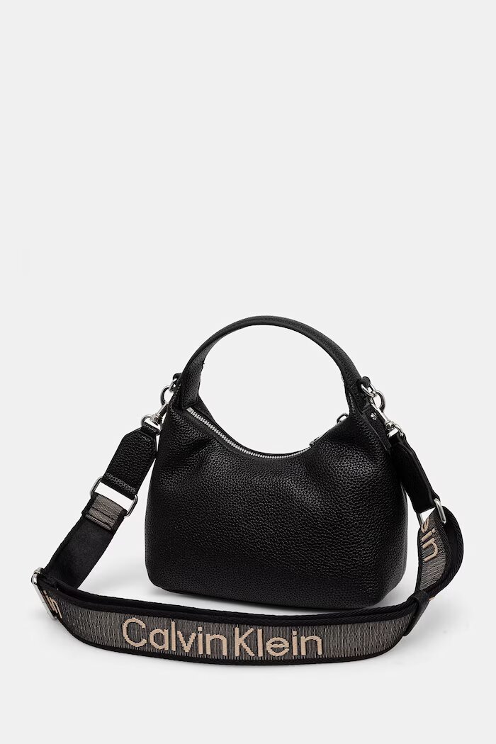CALVIN KLEIN чанта тип хобо дамска от имитация на кожа черна LV04F3892G