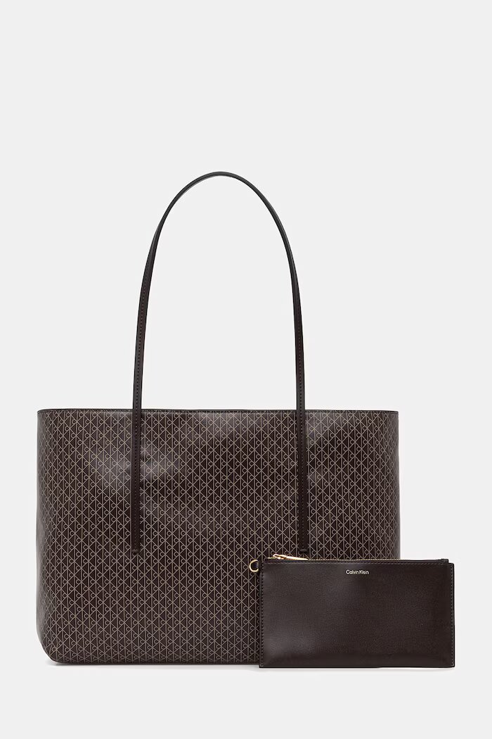 CALVIN KLEIN чанта tote дамска от имитация на кожа кафява LV04F3266G
