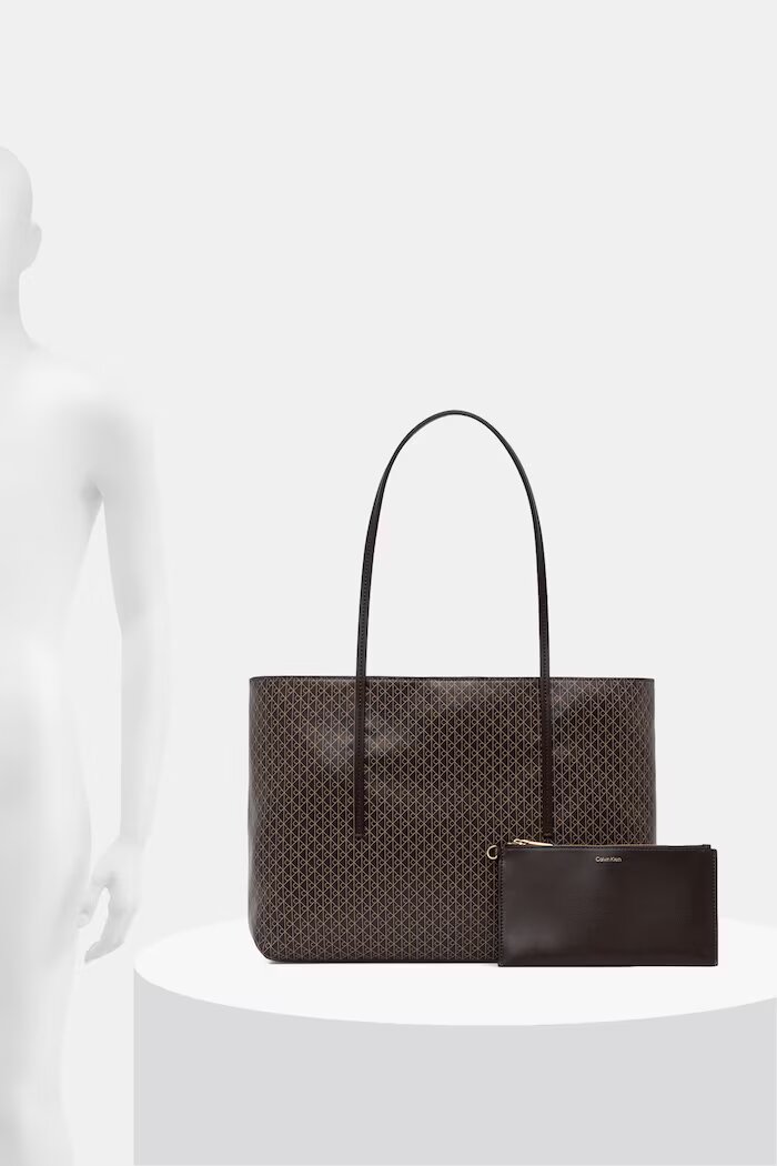 CALVIN KLEIN чанта tote дамска от имитация на кожа кафява LV04F3266G