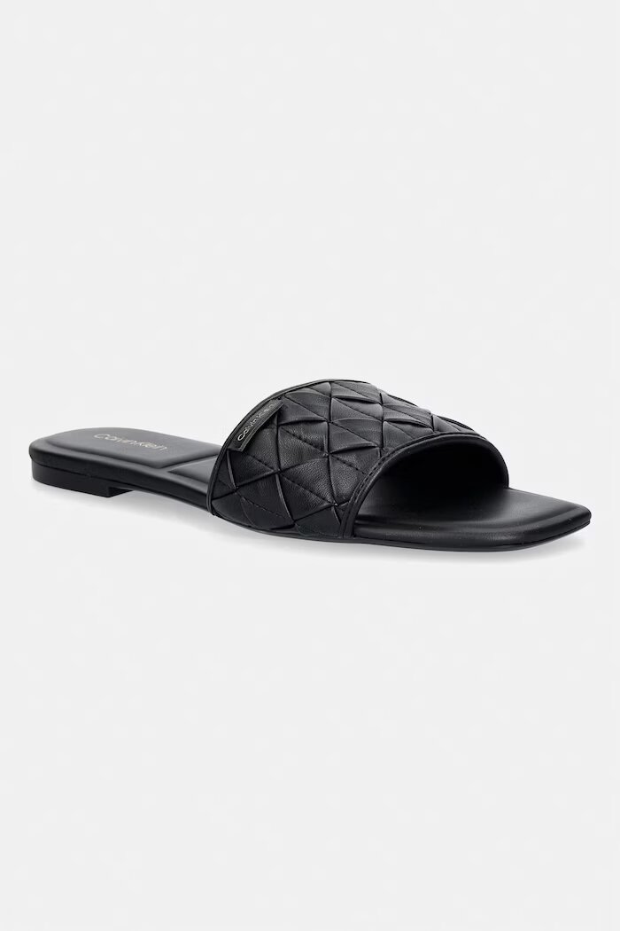CALVIN KLEIN чехли дамски SQUARE FLAT SNDL WOVEN LTH черни HW0HW03268