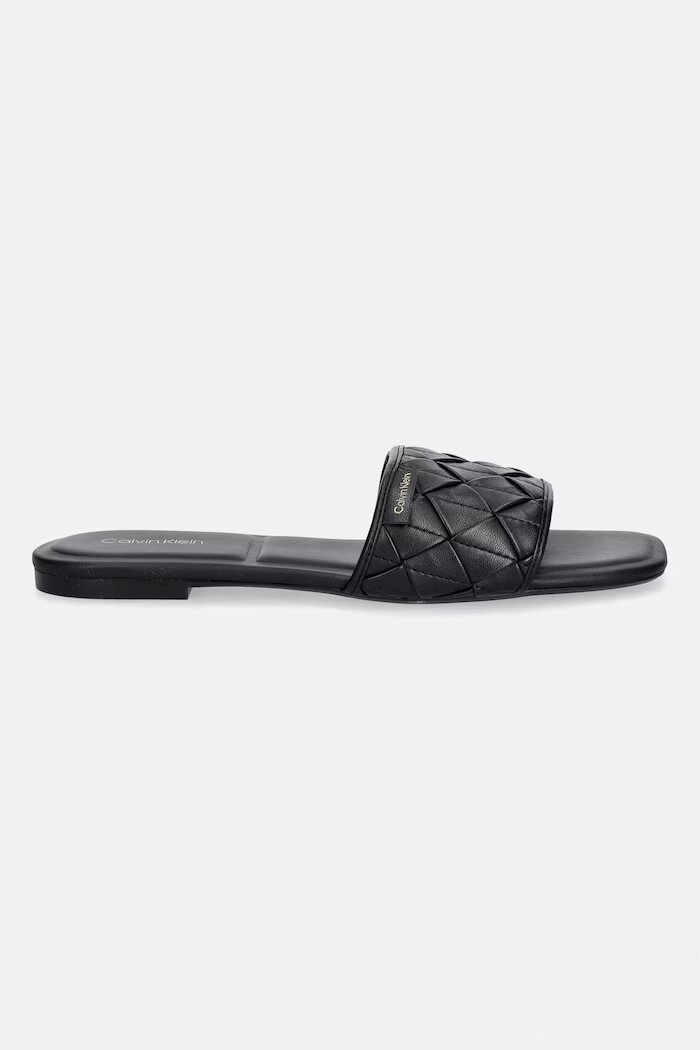 CALVIN KLEIN чехли дамски SQUARE FLAT SNDL WOVEN LTH черни HW0HW03268