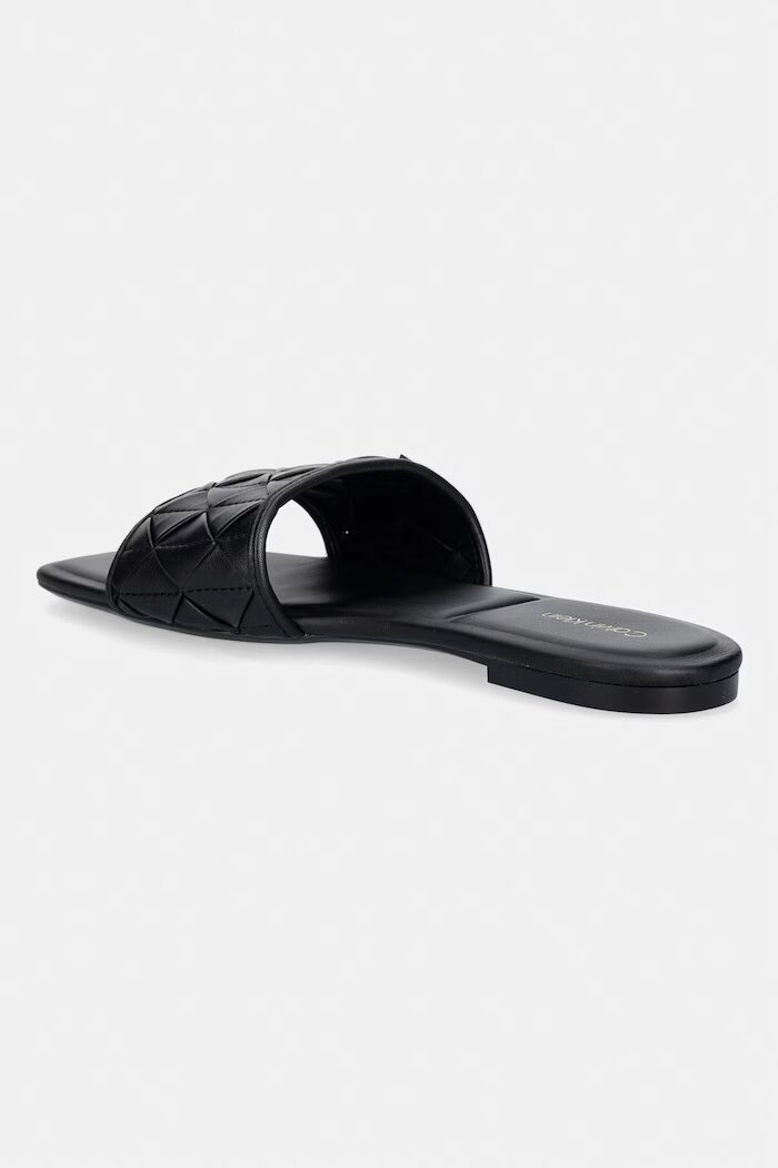 CALVIN KLEIN чехли дамски SQUARE FLAT SNDL WOVEN LTH черни HW0HW03268