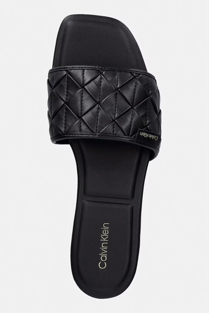 CALVIN KLEIN чехли дамски SQUARE FLAT SNDL WOVEN LTH черни HW0HW03268