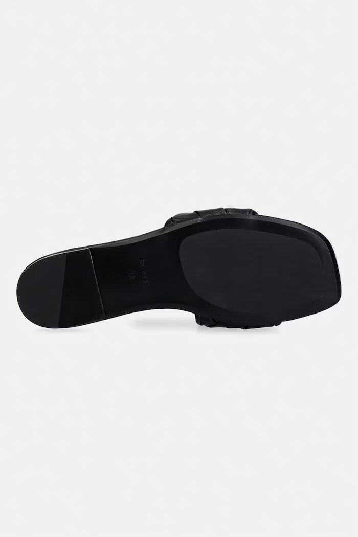CALVIN KLEIN чехли дамски SQUARE FLAT SNDL WOVEN LTH черни HW0HW03268