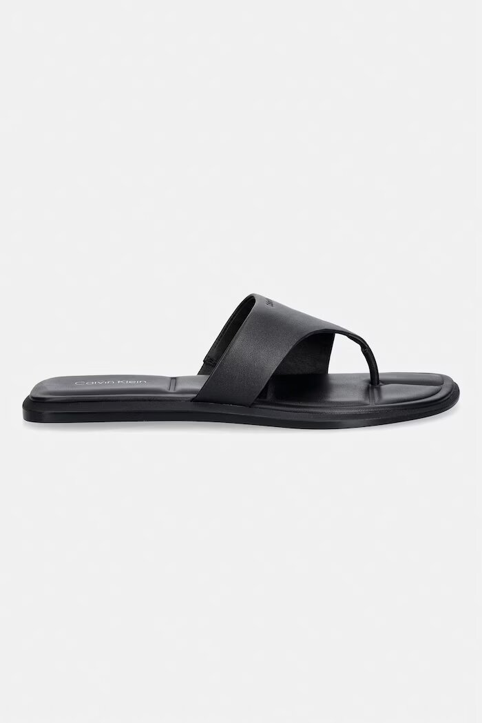 CALVIN KLEIN джапанки дамски от кожа FLAT SANDAL THONG LTH черни HW0HW02866