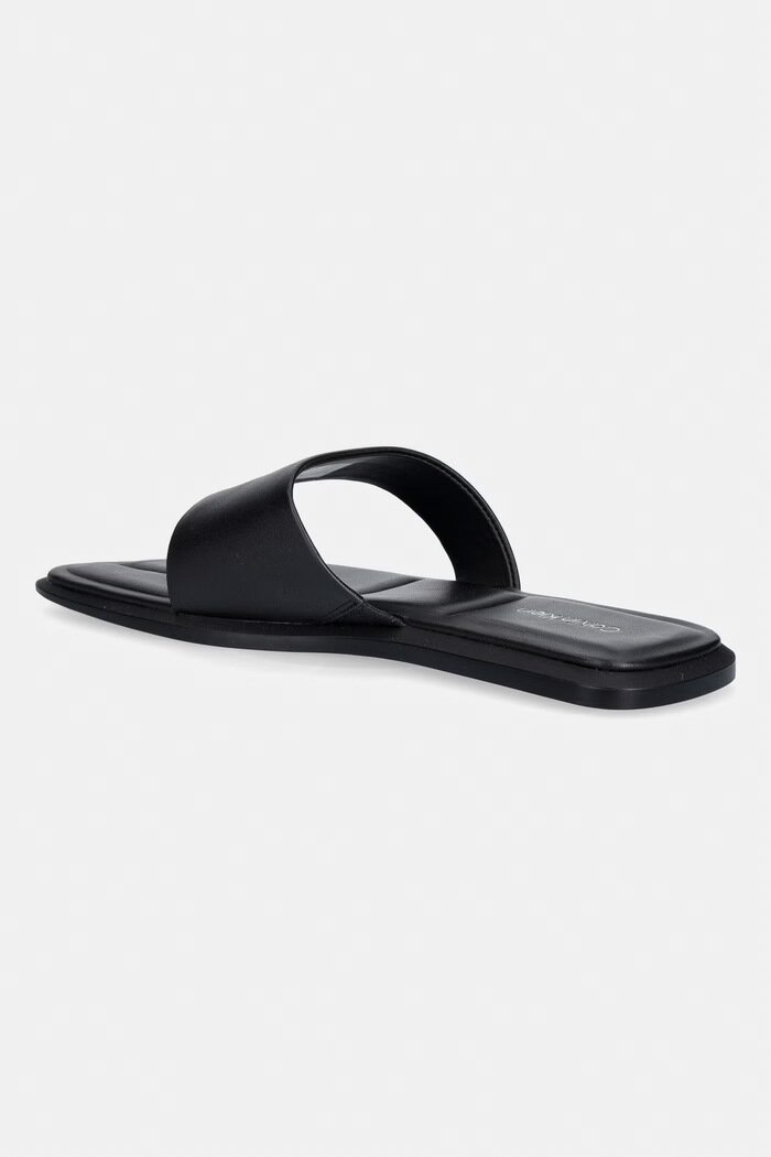 CALVIN KLEIN джапанки дамски от кожа FLAT SANDAL THONG LTH черни HW0HW02866