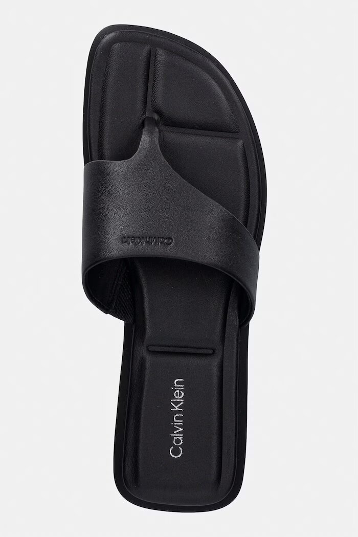 CALVIN KLEIN джапанки дамски от кожа FLAT SANDAL THONG LTH черни HW0HW02866