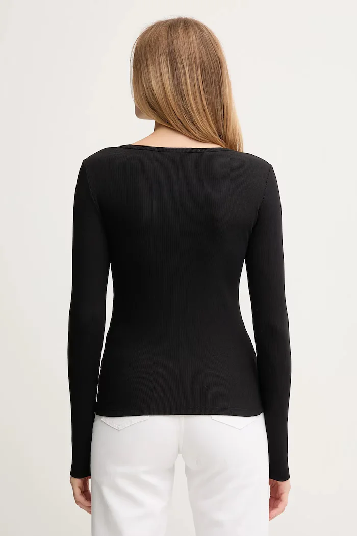 CALVIN KLEIN JEANS блуза с дълги ръкави дамска от памук с еластан черна LV047D218G