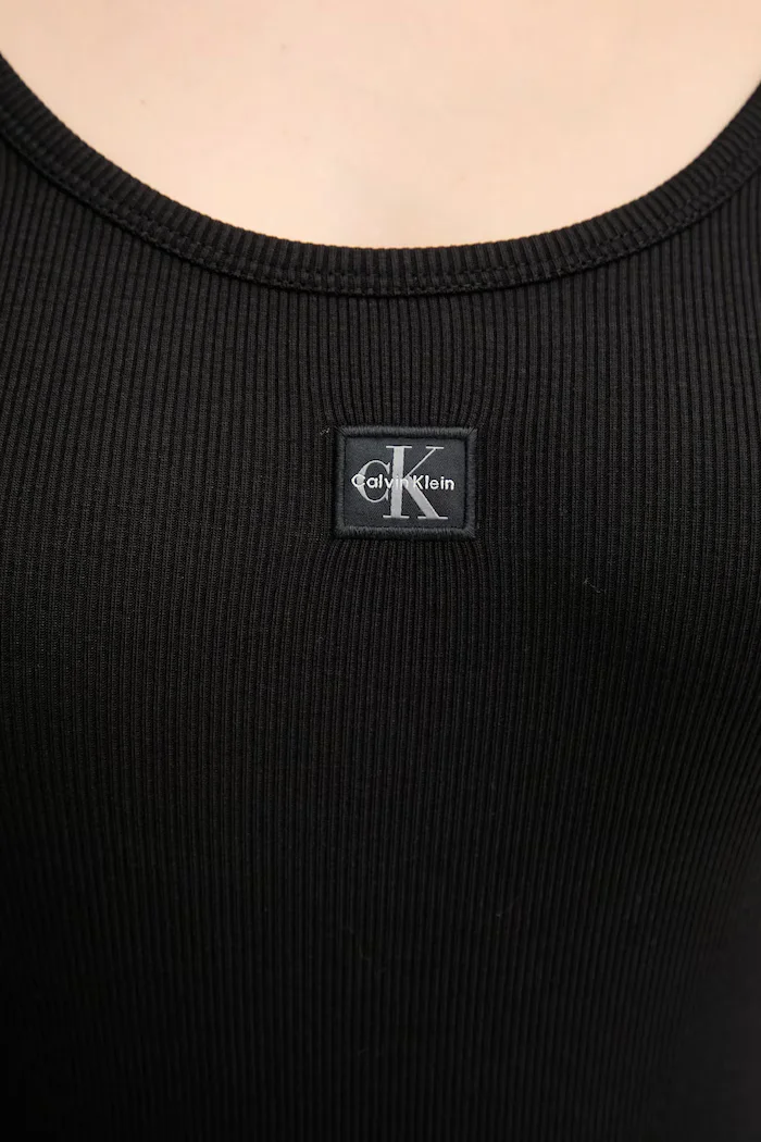 CALVIN KLEIN JEANS блуза с дълги ръкави дамска от памук с еластан черна LV047D218G