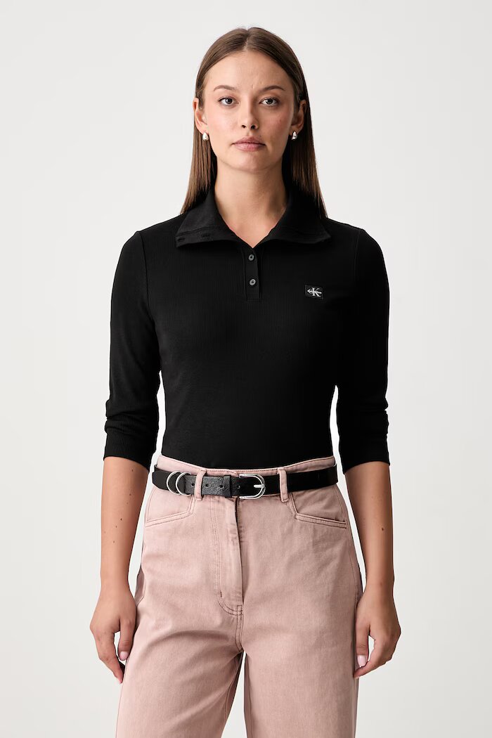 CALVIN KLEIN JEANS блуза с дълги ръкави дамска от памук с еластан черна LV047H203G