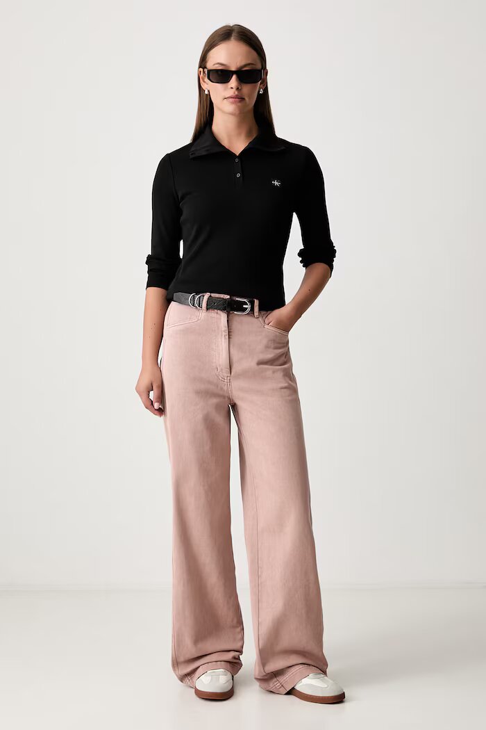 CALVIN KLEIN JEANS блуза с дълги ръкави дамска от памук с еластан черна LV047H203G