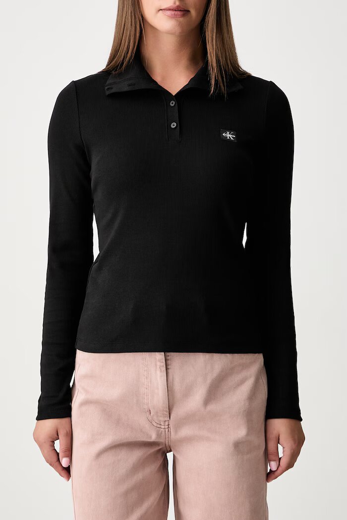CALVIN KLEIN JEANS блуза с дълги ръкави дамска от памук с еластан черна LV047H203G