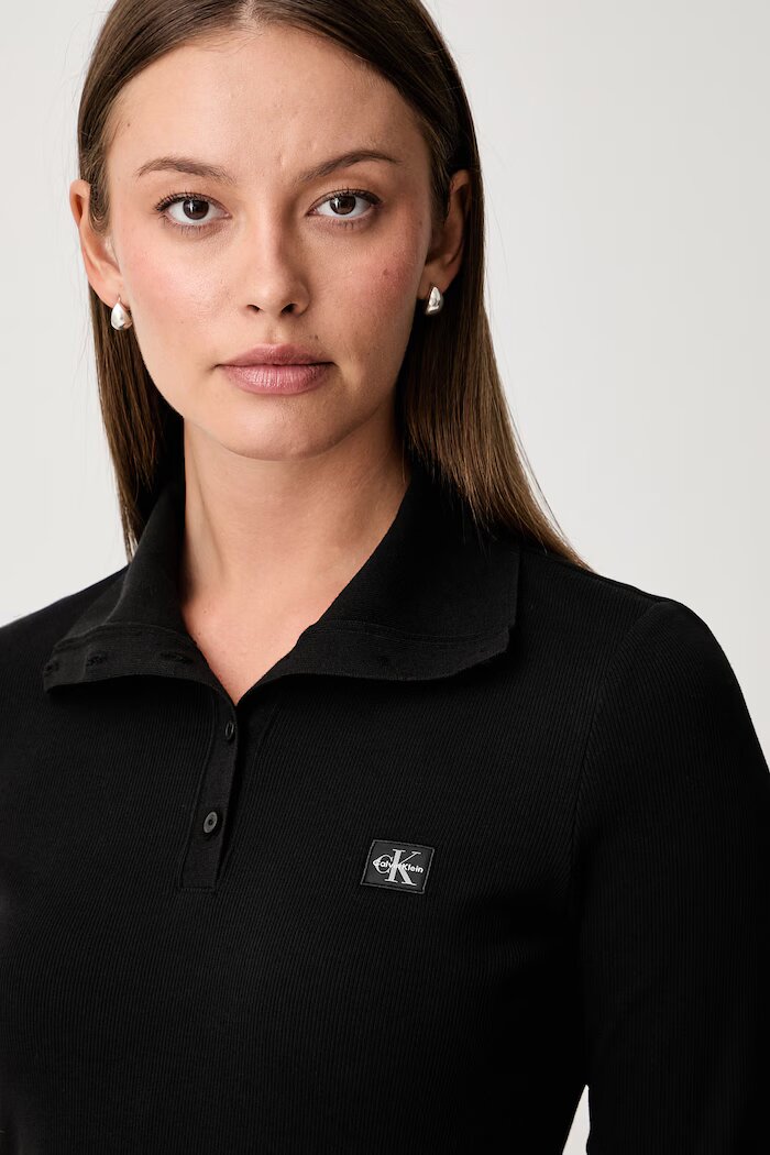 CALVIN KLEIN JEANS блуза с дълги ръкави дамска от памук с еластан черна LV047H203G