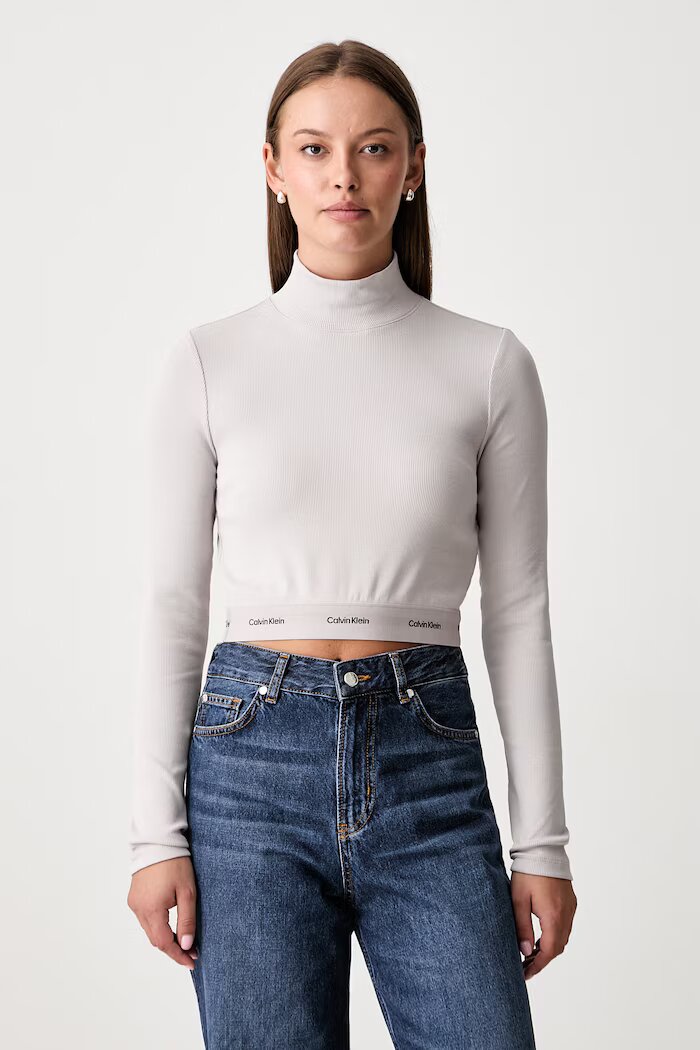 CALVIN KLEIN JEANS блуза с дълги ръкави дамска от памук с еластан сива LV047H240G