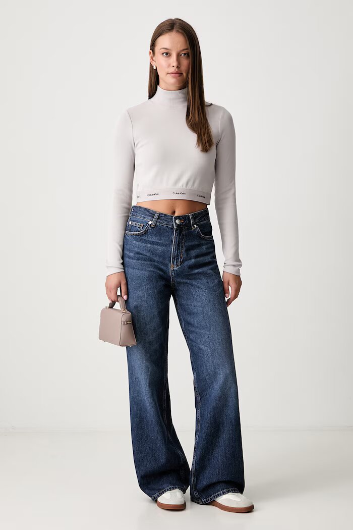 CALVIN KLEIN JEANS блуза с дълги ръкави дамска от памук с еластан сива LV047H240G