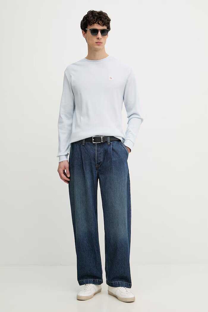 CALVIN KLEIN JEANS блуза с дълги ръкави мъжка от памук синя LV040EM217