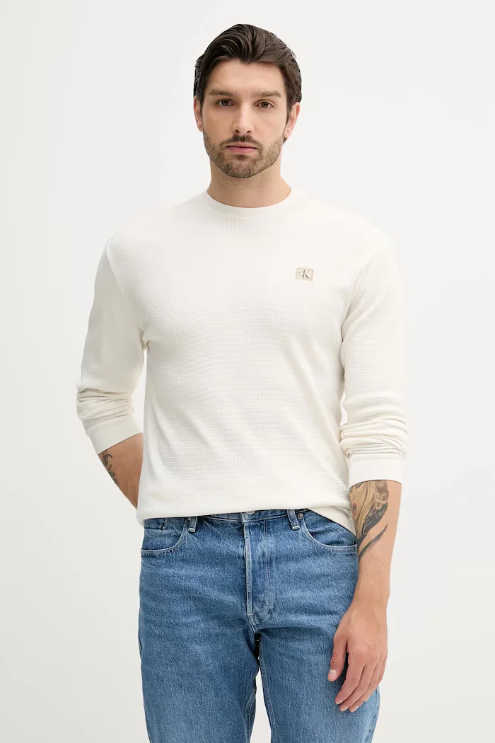 CALVIN KLEIN JEANS блуза с дълги ръкави мъжка памучна бежова LV040EM217