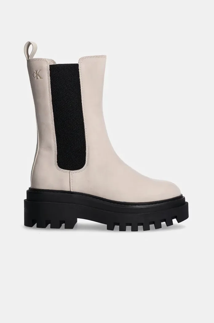 CALVIN KLEIN JEANS Боти челси от набук FLATFORM CHELSEA BOOT MG NB в бежово с платформа YW0YW01684