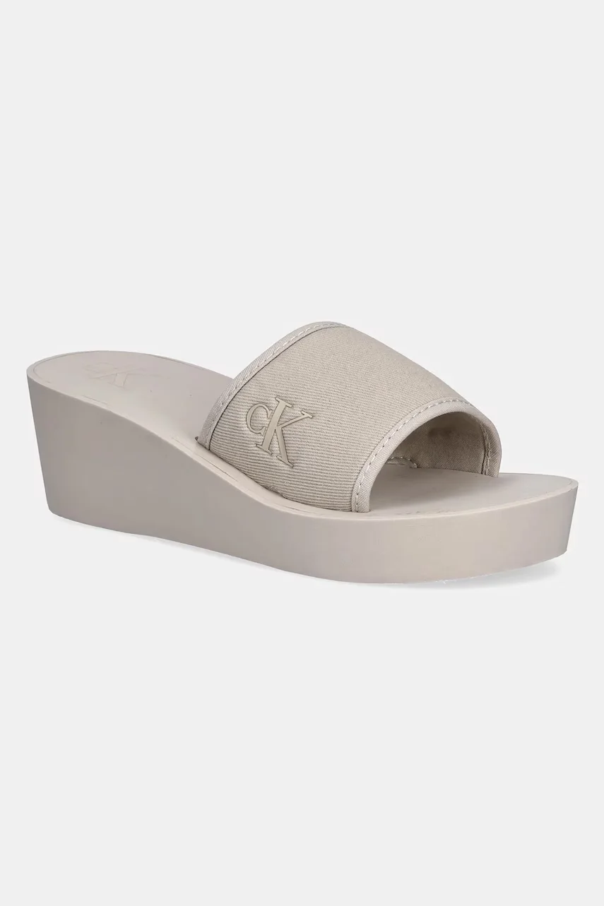CALVIN KLEIN JEANS Чехли BEACH WEDGE SLIDE CANVAS