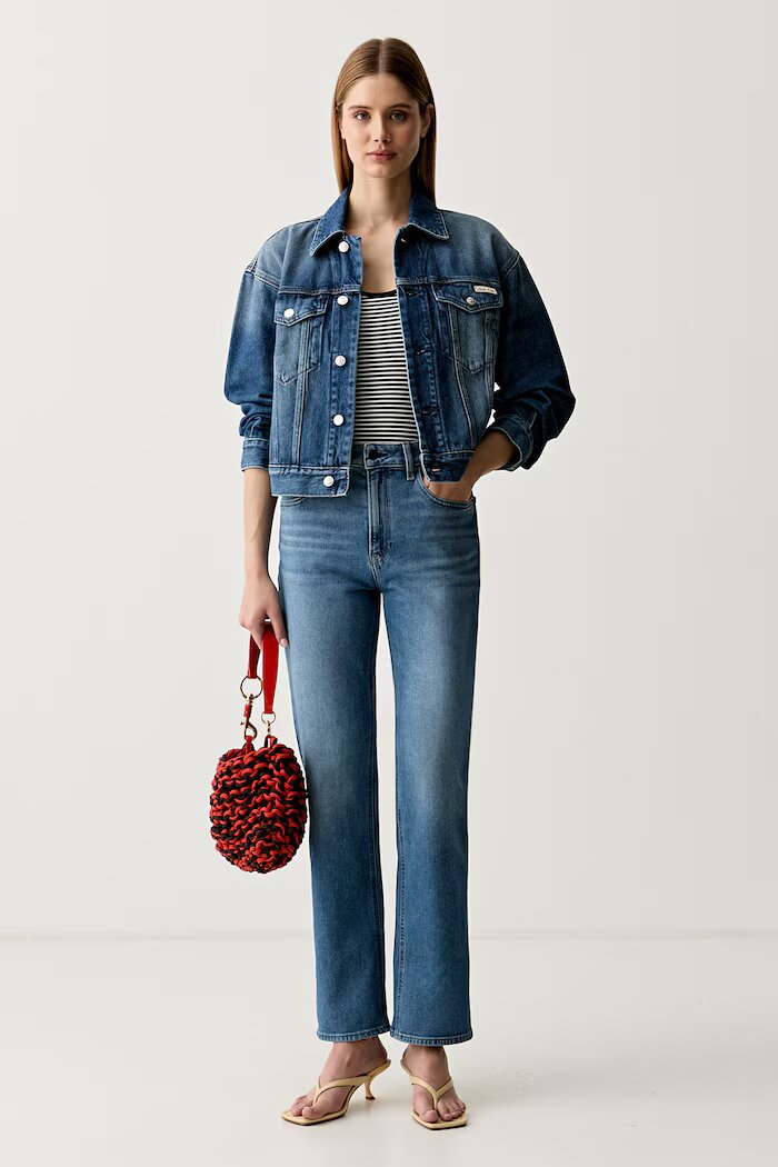 CALVIN KLEIN JEANS дънки прави дамски сини LV047F711G