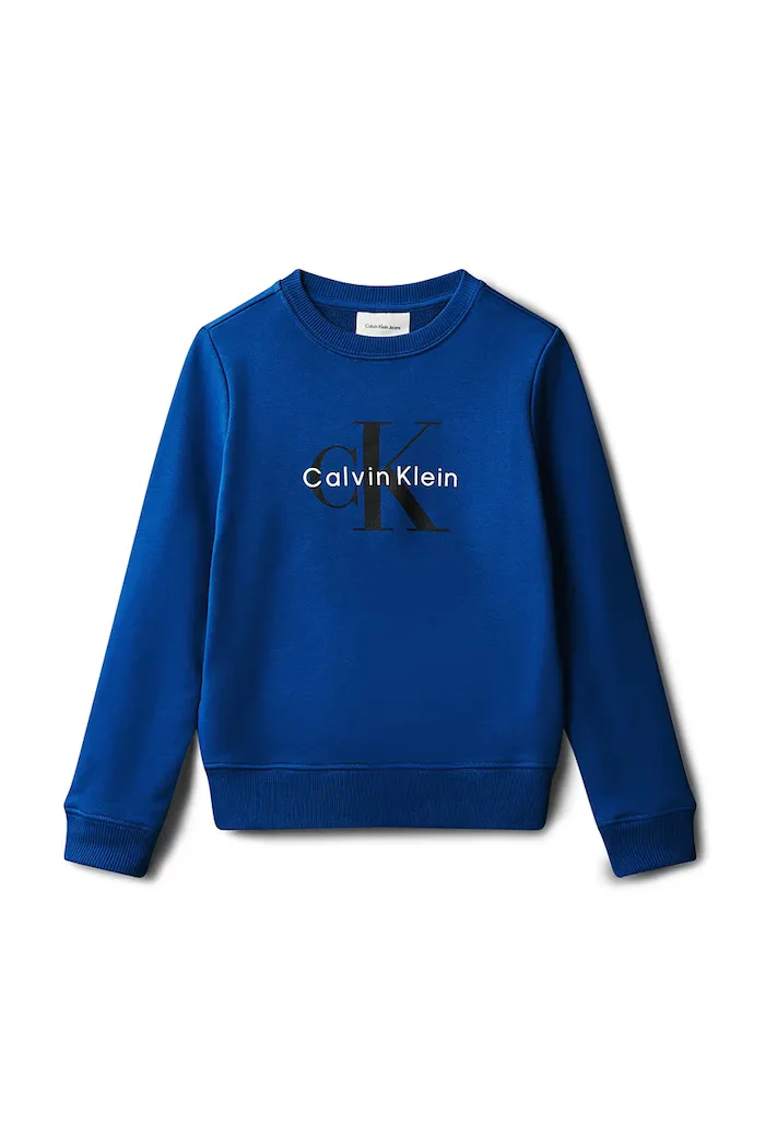 CALVIN KLEIN JEANS Детски памучен суичър в синьо с принт IU0IU00714