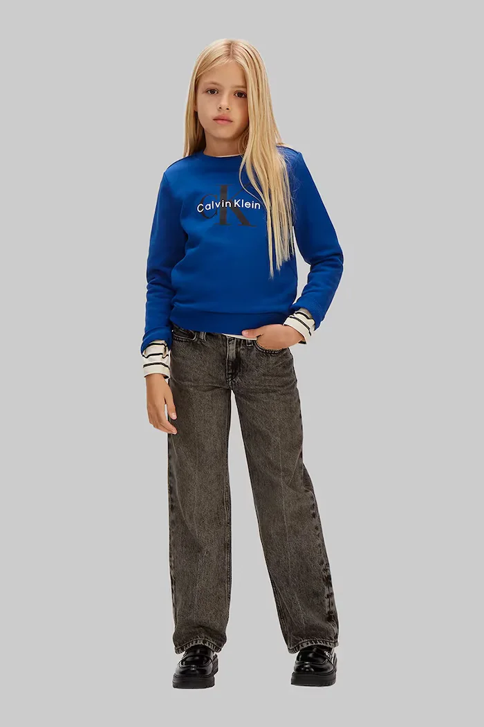 CALVIN KLEIN JEANS Детски памучен суичър в синьо с принт IU0IU00714